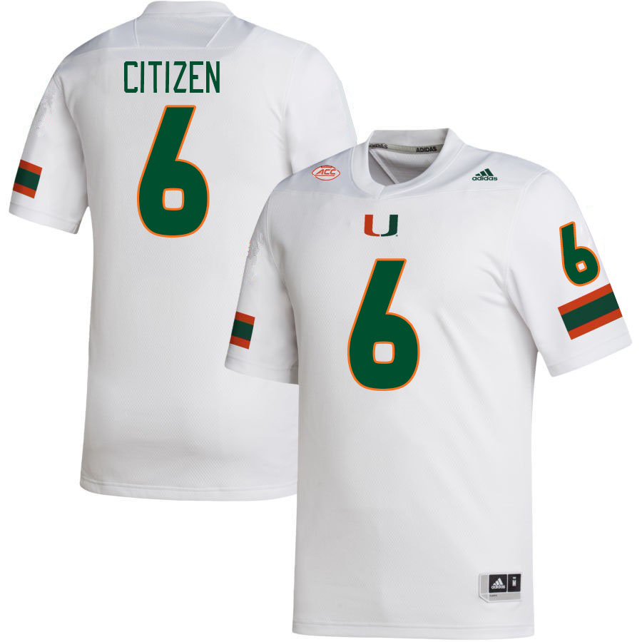 Men #6 TreVonte Citizen Miami Hurricanes College Football Jerseys Stitched-White